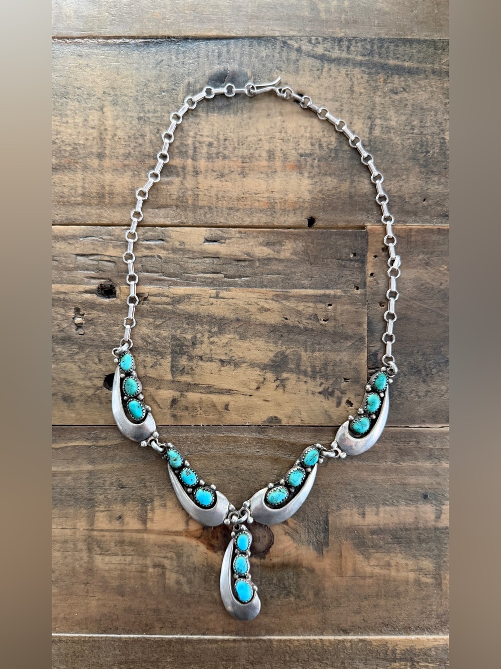 Vintage Native Navajo Whirling Wind Ray Morton Sterling Silver Turquois Necklace